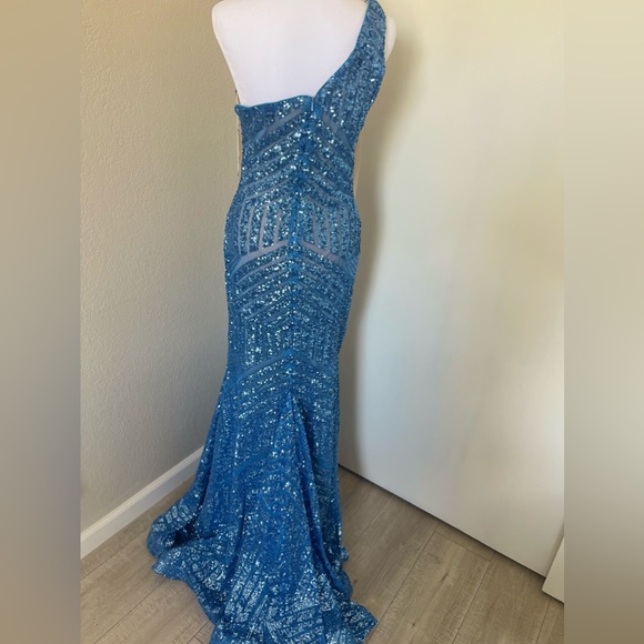 Long Blue Sequin Night Gown - Picture 2 of 2